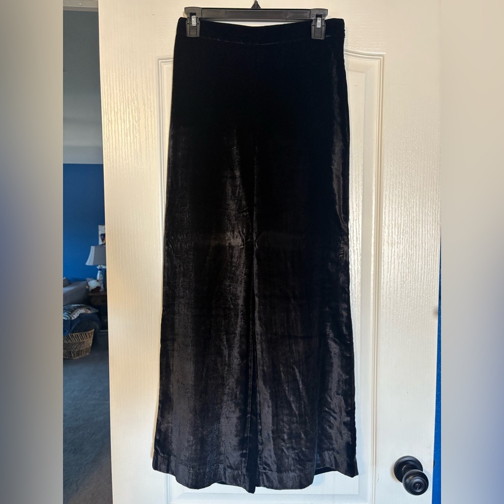 Ann Taylor Black Velvet Wide Leg Pants with side zipper.